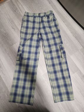 Forever 21 Navy and Yellow Plaid Cargo Pants - Women's